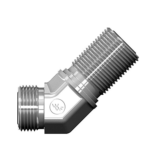 World Wide Fittings Male Flat Face O-Ring Bulkhead to Male Flat Face O-Ring 45 Degree Union Elbow 4375X04X04 - main